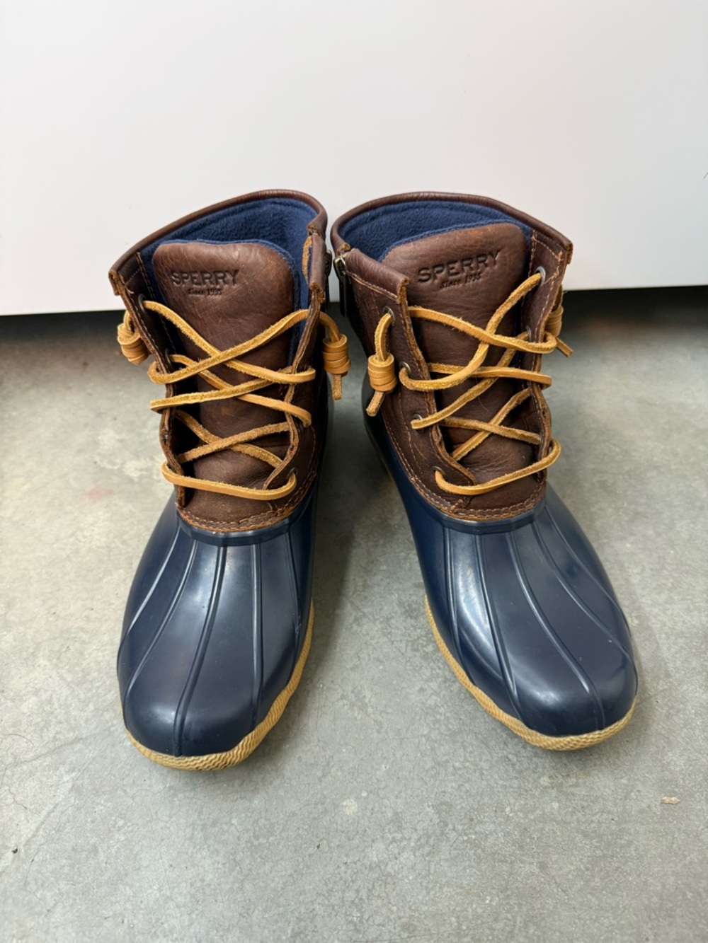 Sperry Navy Rubber & Brown Leather Waterproof Boots